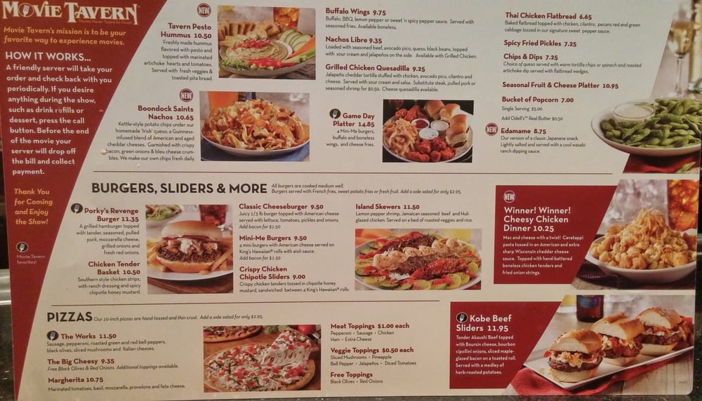 Movie Tavern Food Menu