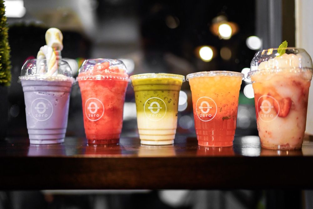 Ube milkshake , pink lychee, matchata, strawberry mojito