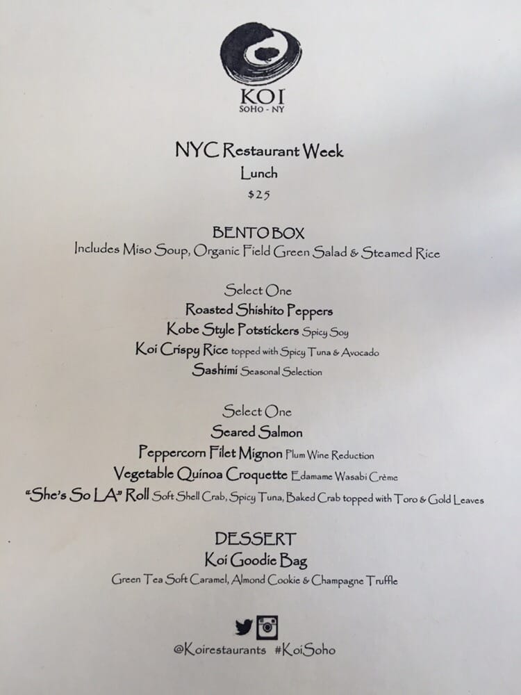 Koi Nyc Restaurant Week Menu Koi Nyc Restaurant Week Menu