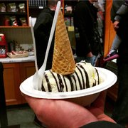 The Dainty Gentleman: Honey lavender ice cream, hot fudge, blood orange olive oil & maldon sea salt