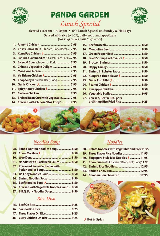 Online Menu Of Panda Garden Restaurant San Marcos California