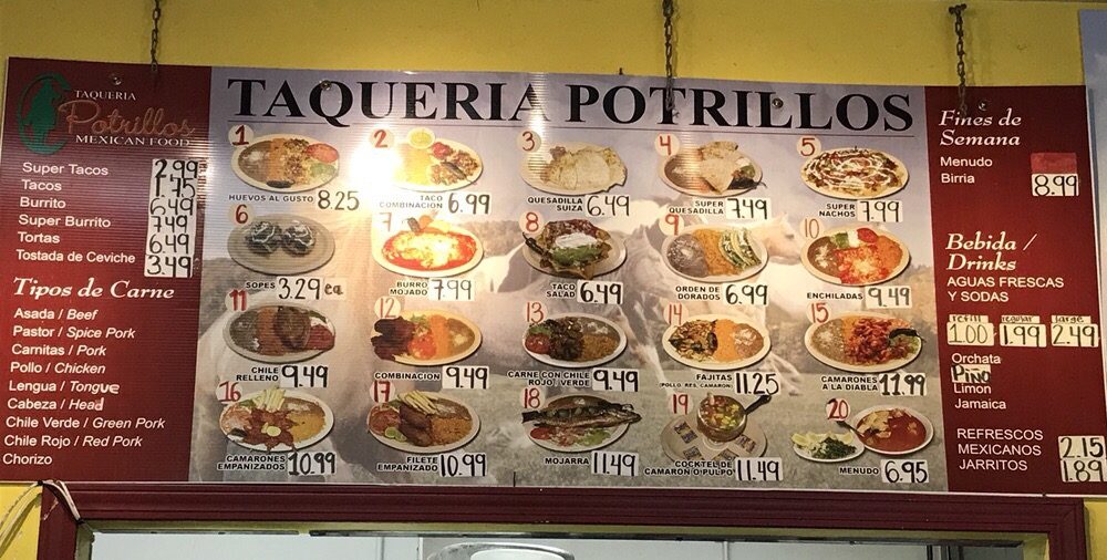 Online Menu of Taqueria Potrillos Restaurant, Camarillo, California