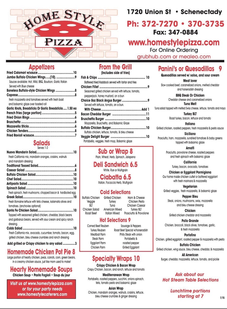 Image of homestyle schenectady menu