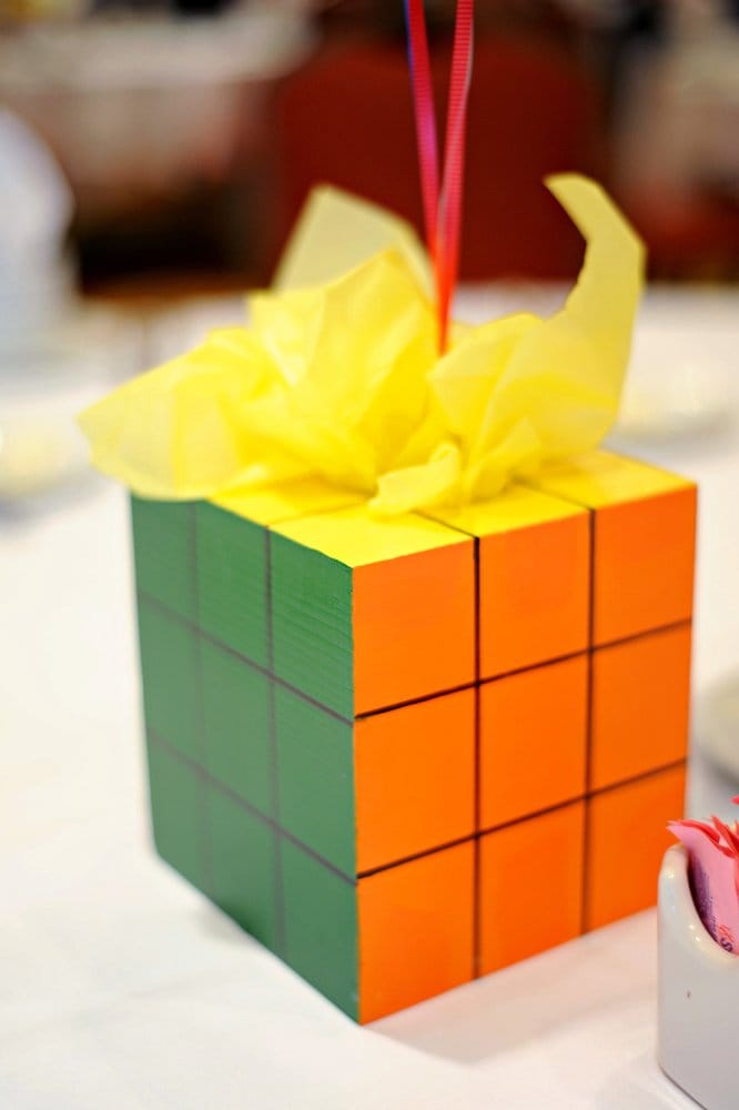 Rubiks Cube themed centerpiece...balloons were coming out of it Yelp