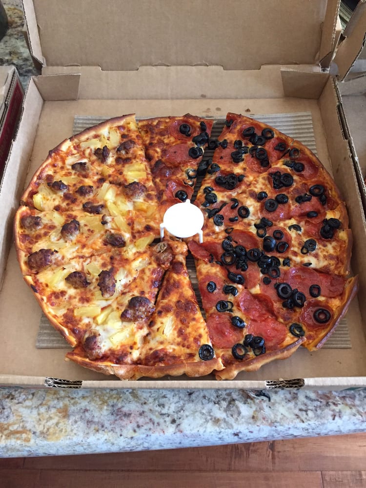 Half Sausage And Pineapple Pepperoni Olive On Thin Crust Photo Of Round Table Benicia Ca United States Half Sausage And