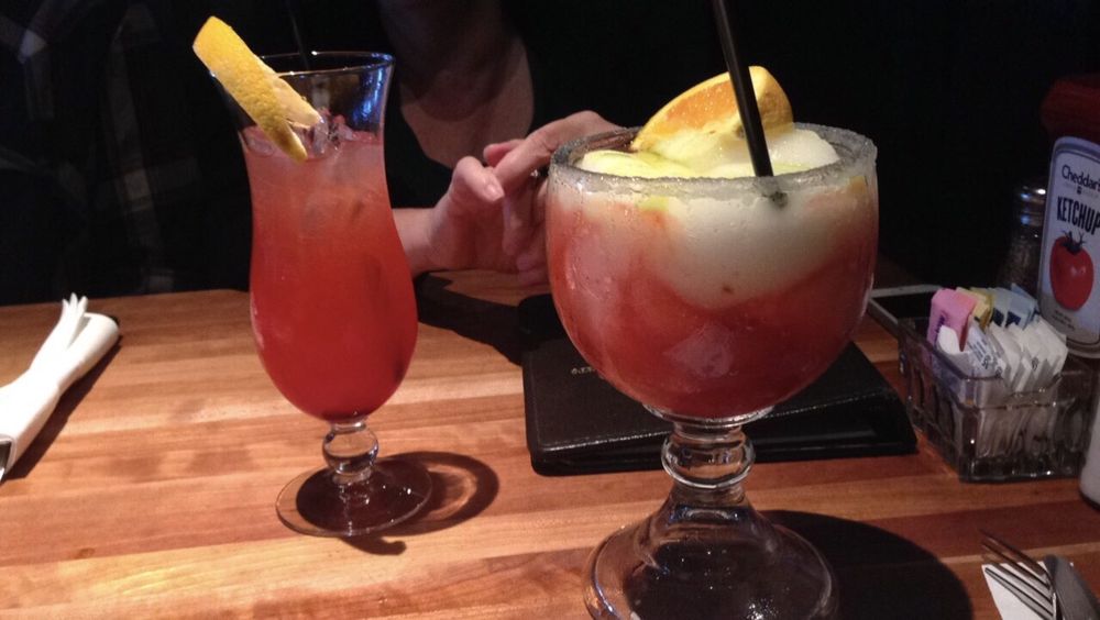 Passion punch (l) and Maui margarita (r). The Maui margarita is the