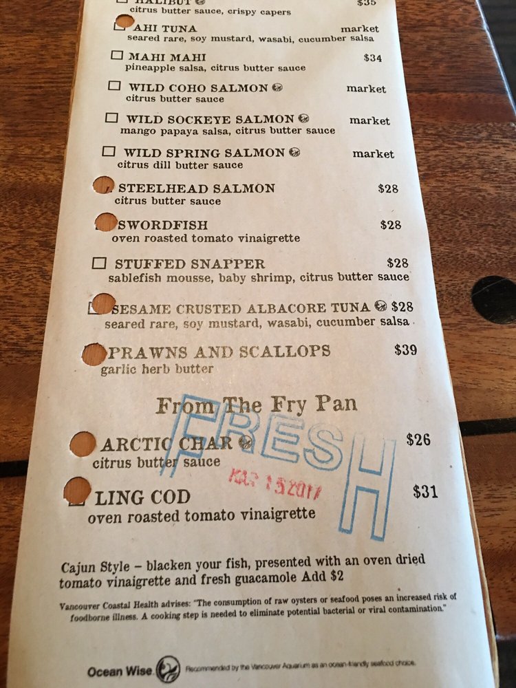 Sandbar Seafood Restaurant Vancouver Menu Sandbar Seafood Restaurant Vancouver Menu