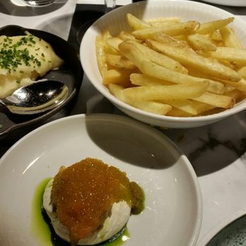 What I call the potato sides pic. Fries with a sour cream and roe dip and a potato puree.