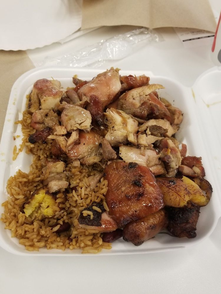 Bourbon chicken with plantains (which are excellent) Yelp