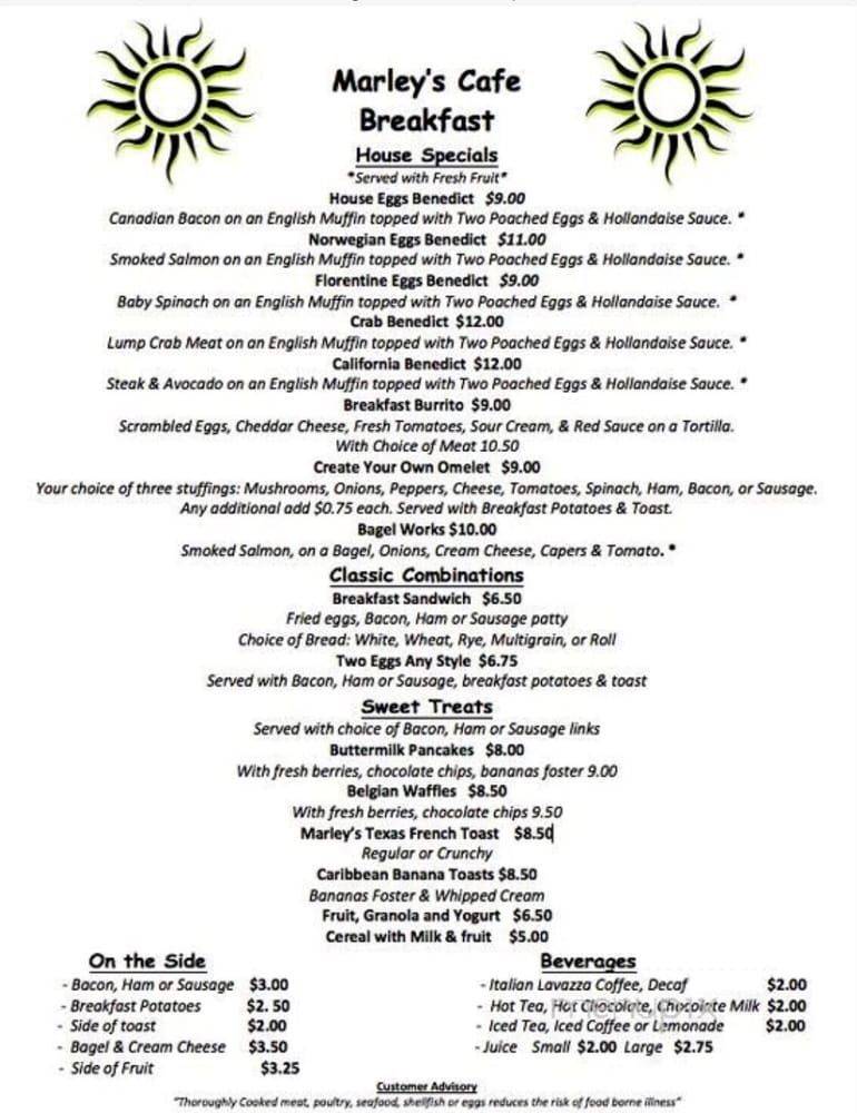 Marley S Cafe Essex Ct Menu Marley S Cafe Essex Ct Menu