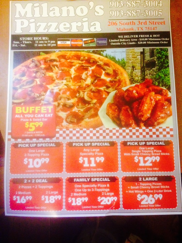 Milano’s Pizzeria Pizza 206 S 3rd St, Mabank, TX Restaurant