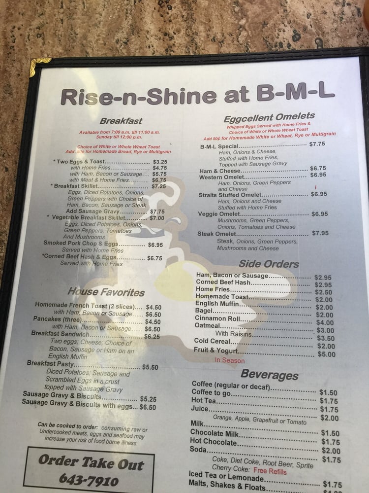 Online Menu Of Bentleys B M L Diner Restaurant Saint