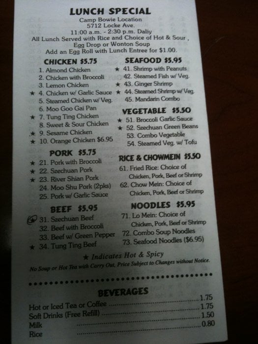 Lunch menu Yelp