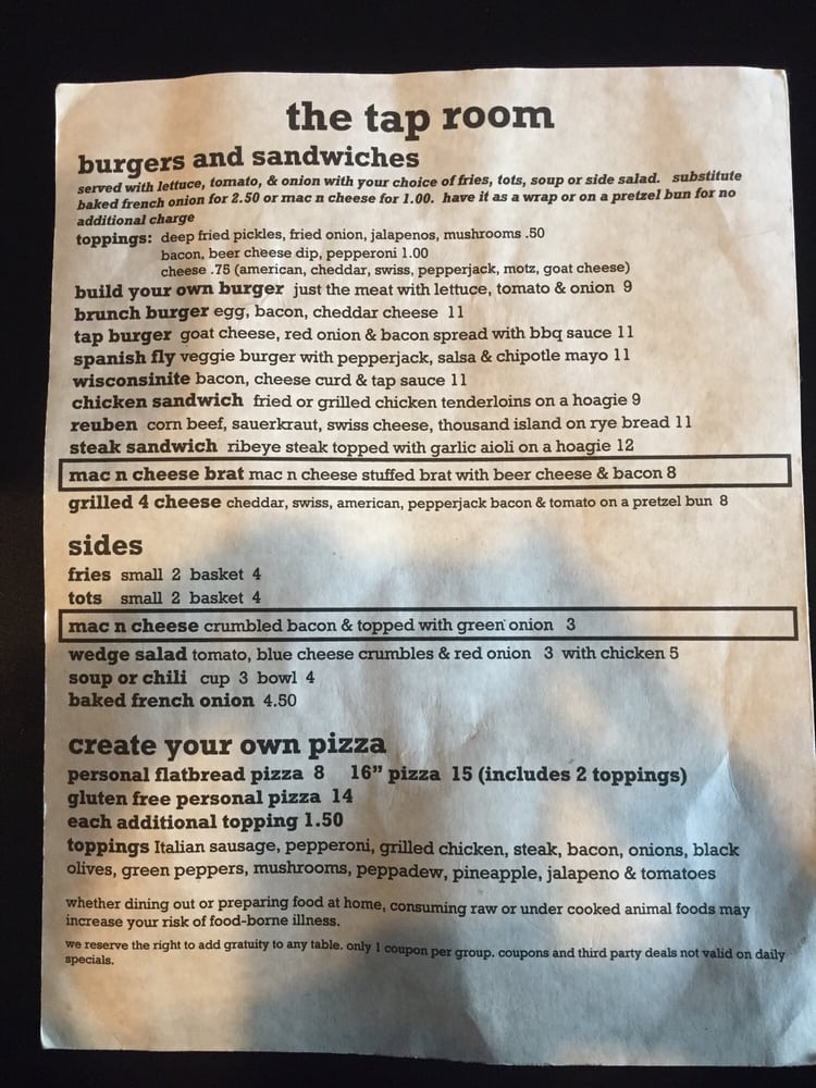 Tap Room South Milwaukee Menu Tap Room South Milwaukee Menu