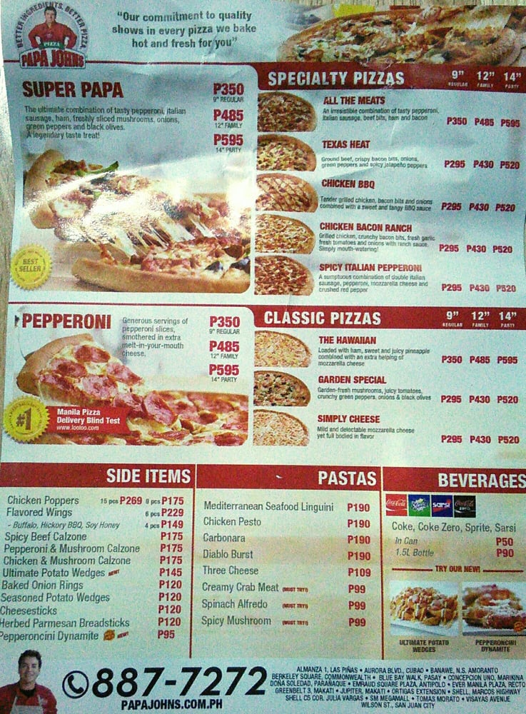 papa johns menu