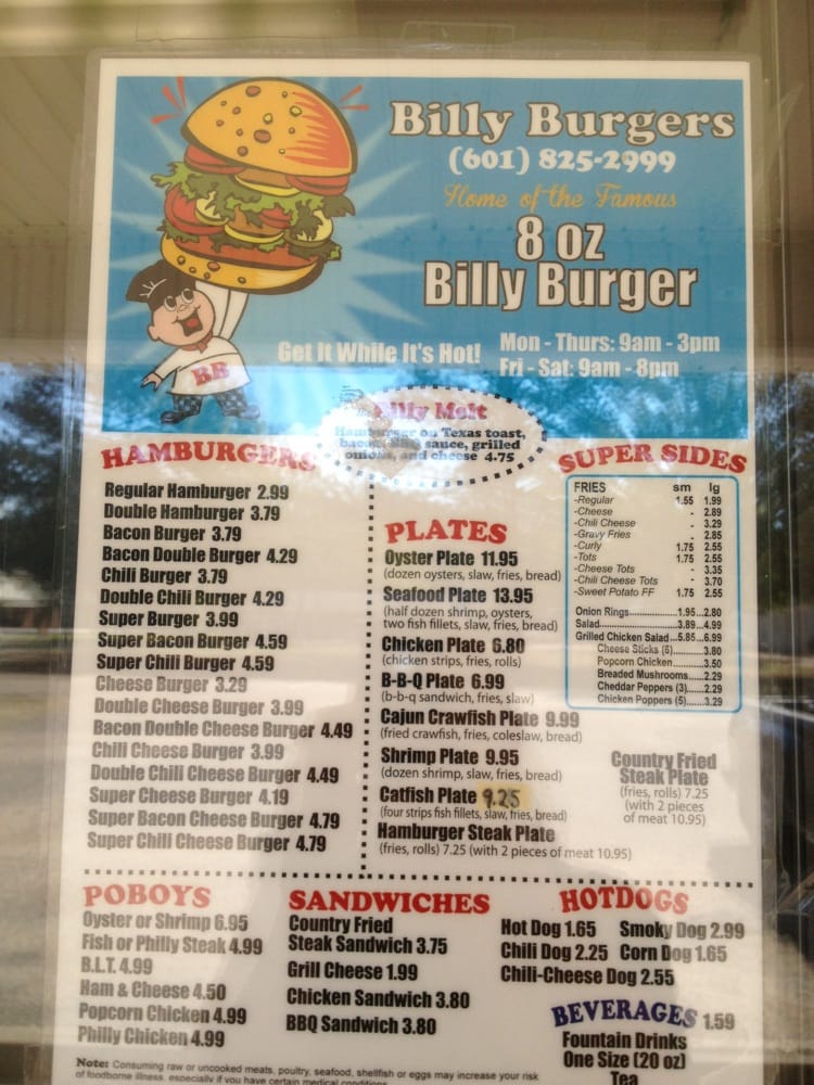 Billy’s Burgers Burgers Highway 18, Puckett, MS Restaurant
