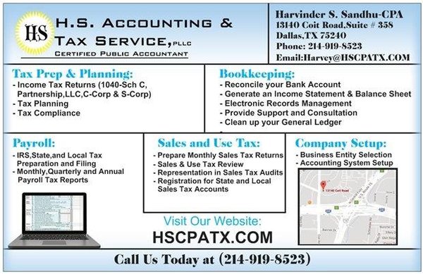 Dallas Sales Tax >> H S Accounting Tax Service Cpa Accountants 13140 Coit Rd Dallas Sales Tax >> H S Accounting Tax Service Cpa Accountants 13140 Coit Rd