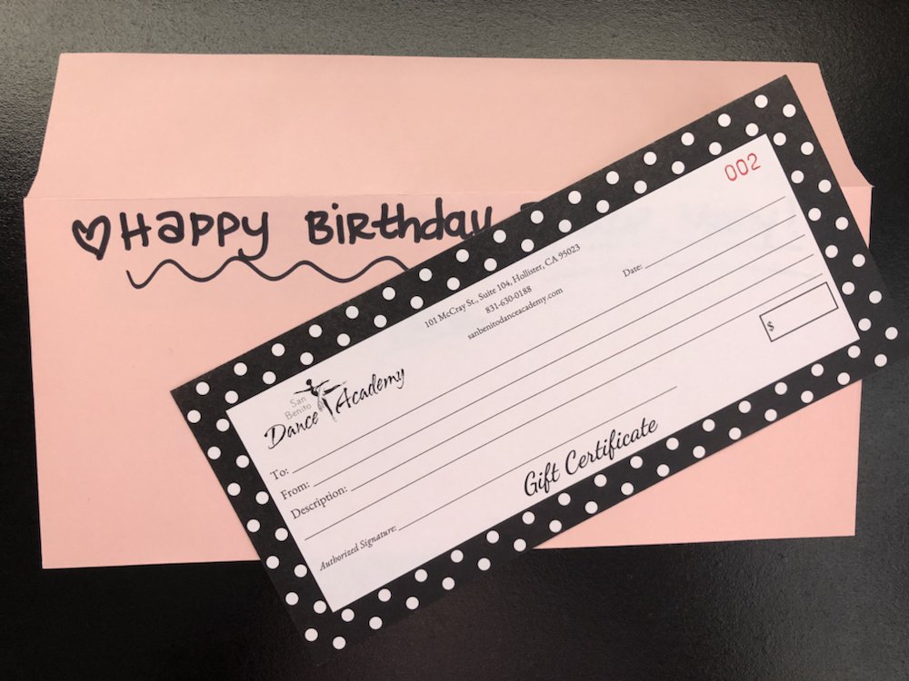 gift certificates available for credit towards classes or merchandise certificates