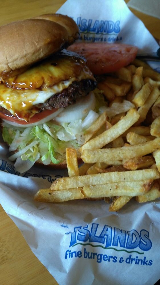 The Hawaiian Burger Is Pretty Darn Good Endless Fries Are A Photo Of Islands Restaurant San Go Ca United States The Hawaiian Burger