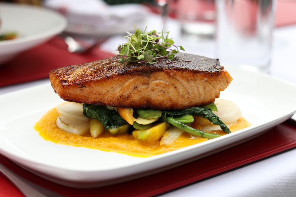 SALMONE AL FORNO (carrot ginger puree, snow peas, turnips) - Yelp SALMONE AL FORNO (carrot ginger puree, snow peas, turnips) - Yelp