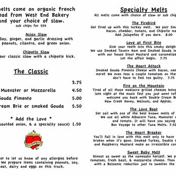 Melt Your Heart Food Truck Menu Melt Your Heart Food Truck Menu