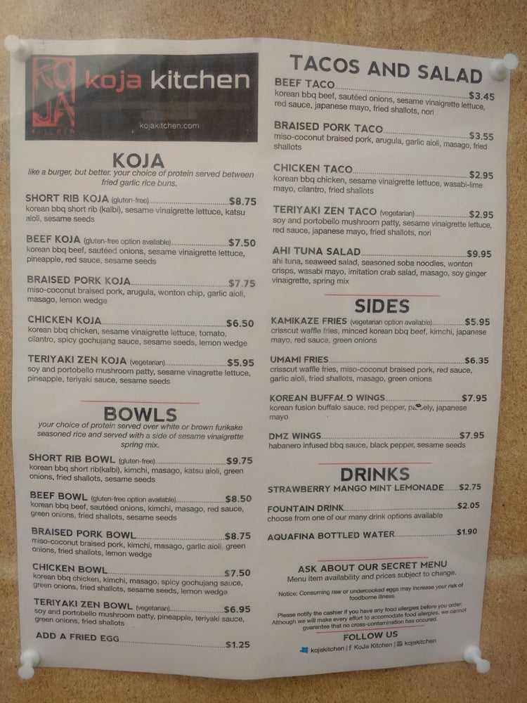 Koja Kitchen Menu Food Truck Koja Kitchen Menu Food Truck