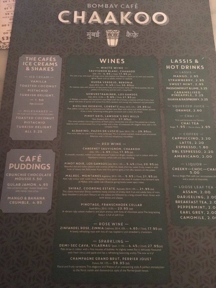 Chaakoo Bombay Cafe Glasgow Menu Chaakoo Bombay Cafe Glasgow Menu