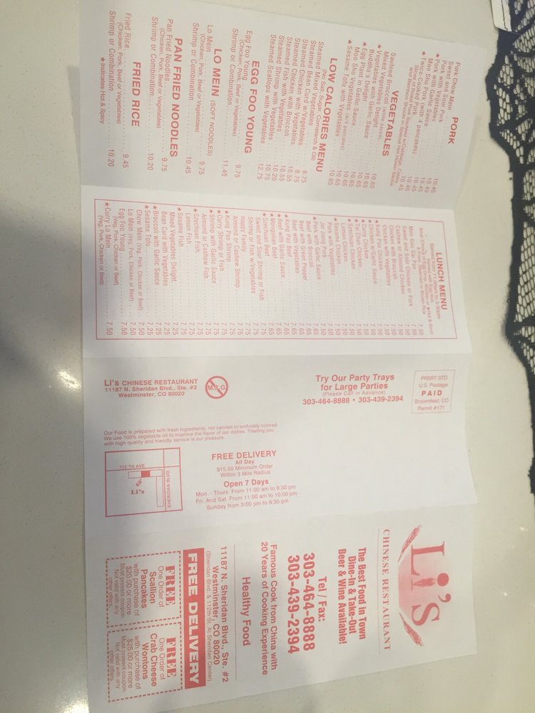 Li S Chinese Restaurant Westminster Co Li S Chinese Restaurant Westminster Co