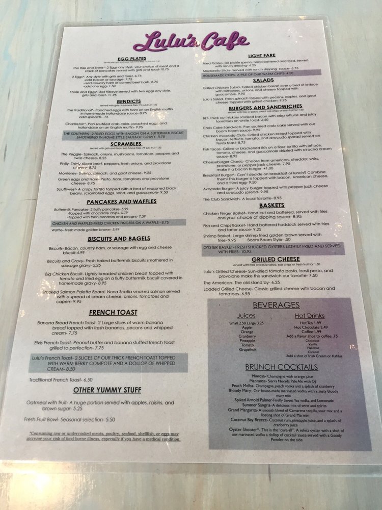 Lulu Cafe Menu Myrtle Beach Lulu Cafe Menu Myrtle Beach