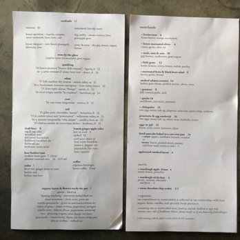 Outerlands Restaurant Menu Outerlands Restaurant Menu
