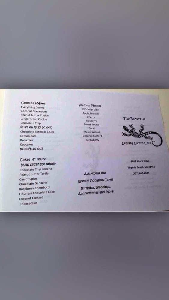 Leaping Lizard Cafe Menu Va Beach Leaping Lizard Cafe Menu Va Beach