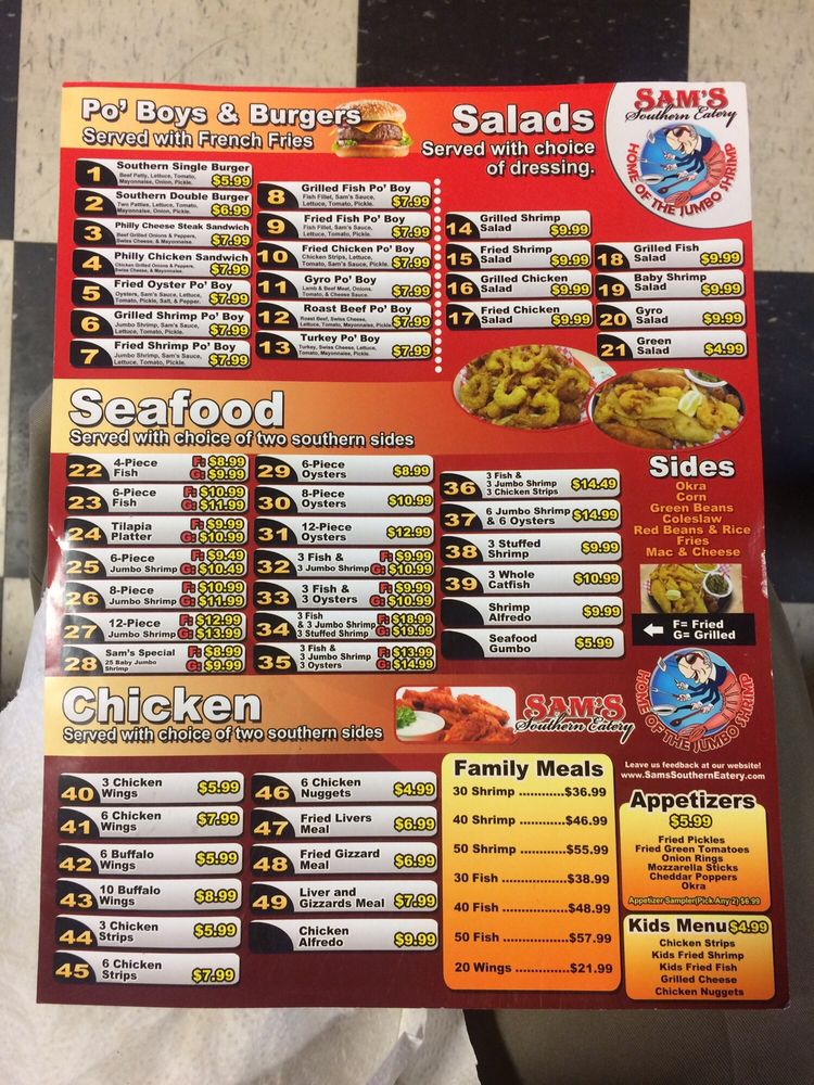 Online Menu of Sams Southern Eatery Restaurant, White Hall, Arkansas