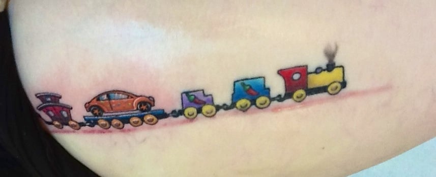 train carrying my actual car along the scar from my hip train carrying my actual car along the scar from my hip