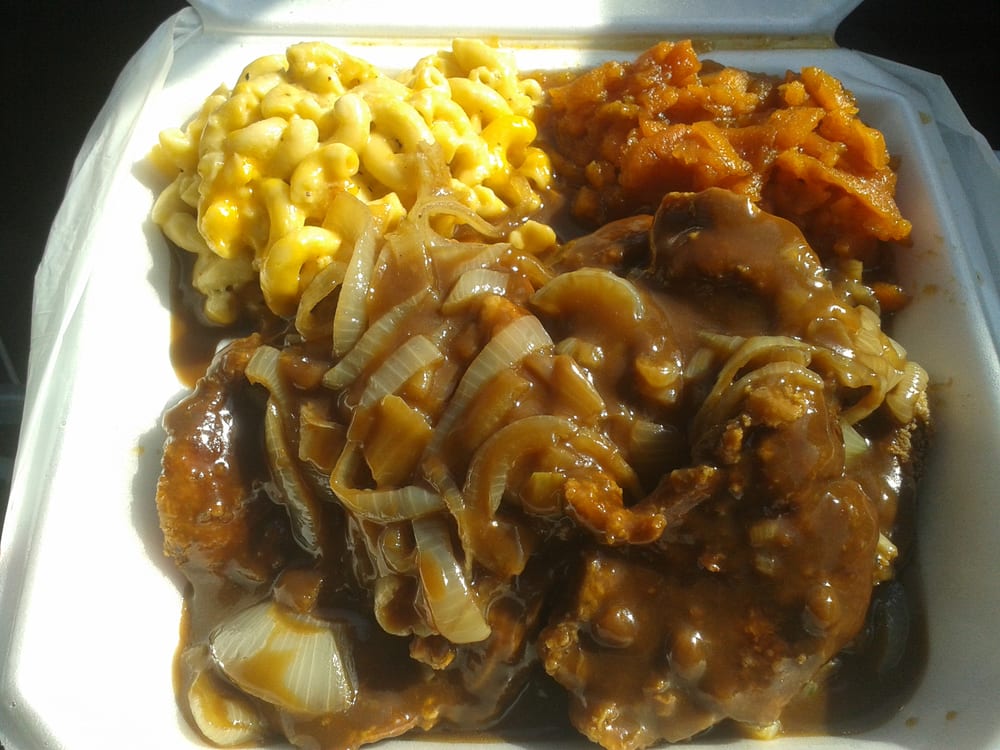 Smothered pork chops, yams, mac n cheese Yelp