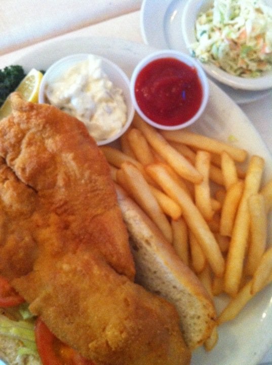 Famous Fish Sandwich With French Fries And Coleslaw Yelp