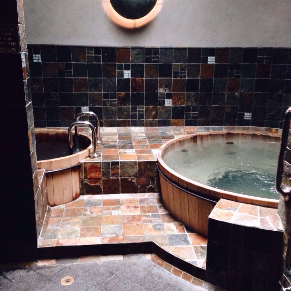 One Pine Room Wooden Hot Tub Right Cold Plunge Left Shower Photo Of Watercourse Way Bath House Spa Palo Alto Ca United States