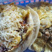 Delicious Breakfast Tacos! Bacon, Egg & Cheese (Left) Sausage, Egg & Mushroom(Right)