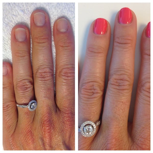 Left Pic Is After 2 Weeks Of First Shellac Mani Bitten Nails Right Photo Of Nancy S Nails Redwood City Ca United States Left Pic Is