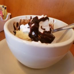 Hot fudge sundae in a bowl. - Yelp