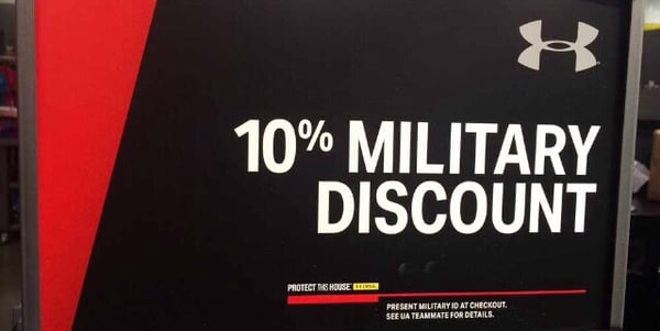 Top Categories Under Armour offers a 10% military discount off purchases for Active Duty, Retirees, Veterans, and Military Family Members.