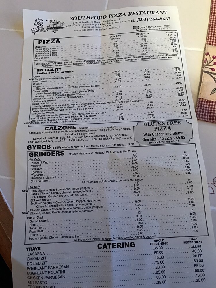 Southford Pizza & Restaurant 17 Reviews Pizza 1481 Southford Rd