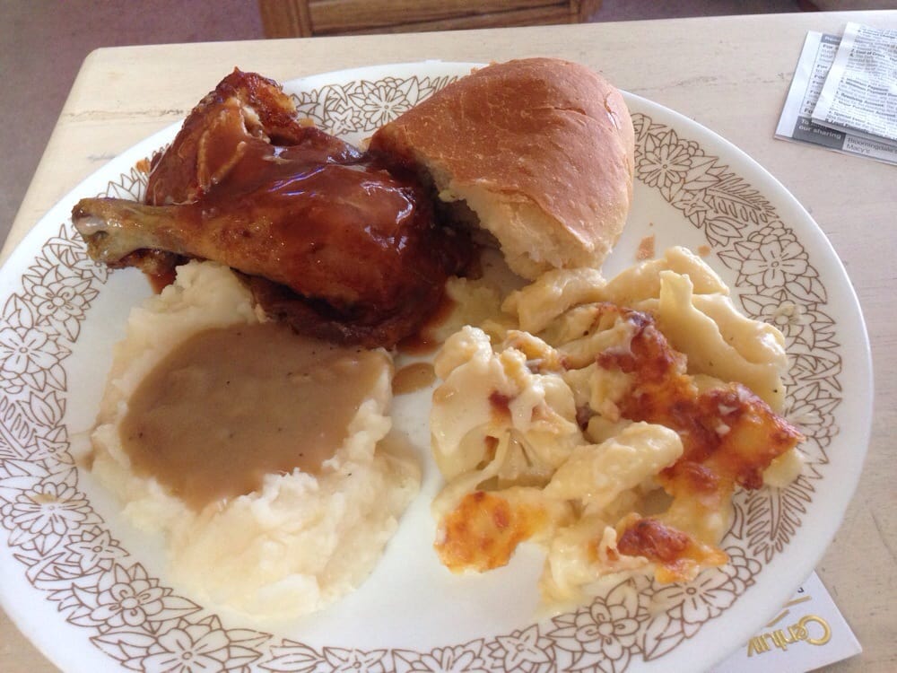 Rotisserie Chicken with BBQ Sauce, Mashed Potatoes with Gravy, Mac And