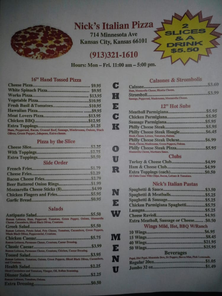 Nick’s Italian Pizza Pizza 714 Minnesota Ave, Kansas City, KS Restaurant Reviews Phone