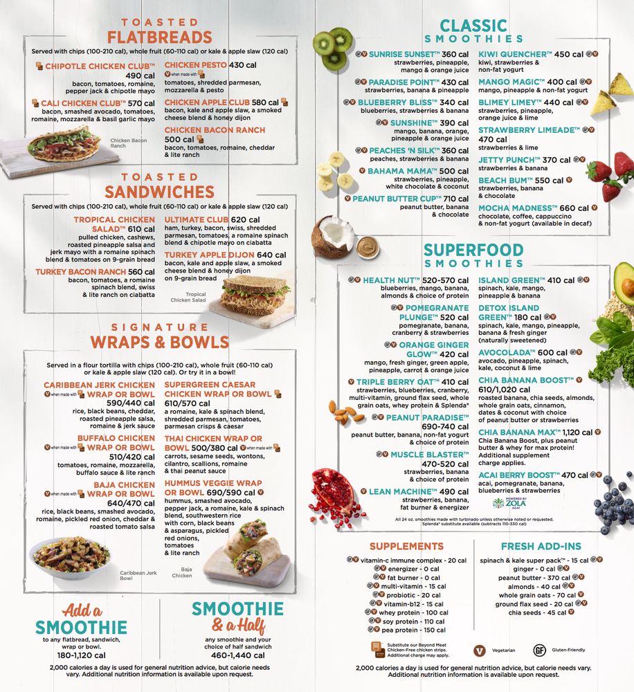 Tropical Smoothie Cafe Menu Nutrition Cafe