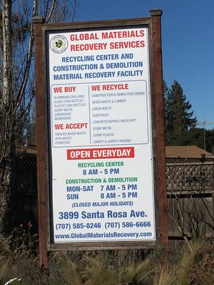 Santa Rosa Recycling Center >> Global Materials Recovery Services 3899 Santa Rosa Ave Santa Rosa Santa Rosa Recycling Center >> Global Materials Recovery Services 3899 Santa Rosa Ave Santa Rosa