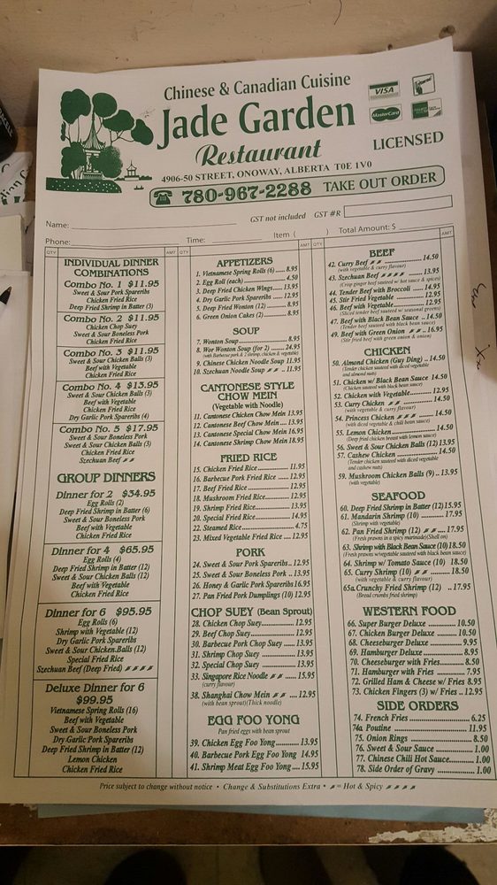 Jade Garden Chinese 4906 50 Street, Onoway, AB, Canada Restaurant