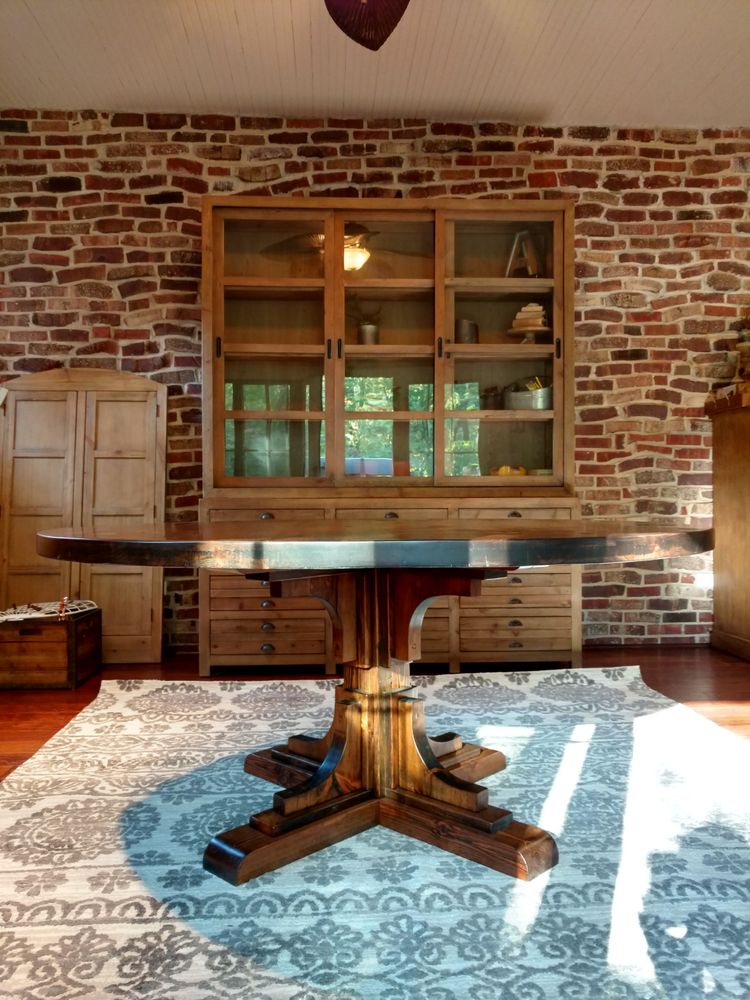 Round Table Featuring 175 Year Old Reclaimed White Pine From The