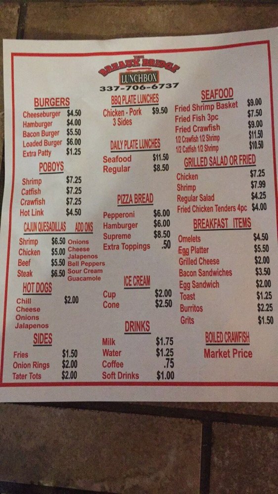 Breaux Bridge Lunch Box Breakfast & Brunch 1251 N Berard, Breaux