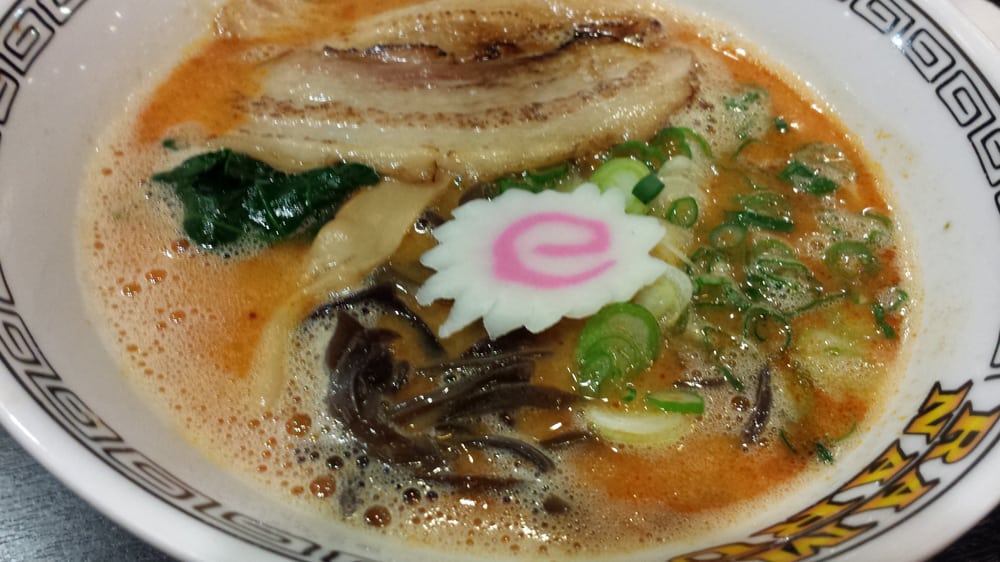 020516 R2 Spicy Miso Tonkotsu Ramen, pork chasiu, naruto, green onion, black mushroom, bamboo