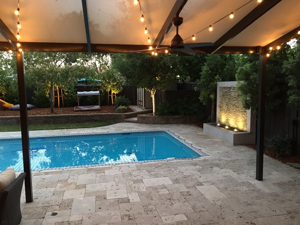 Backyard Lighting, Integrated Sound System In 3 Zones (fire Pit Photo of Hermary's - San Carlos, CA, United States. Backyard lighting, integrated - Backyard Lighting, Integrated Sound System In 3 Zones (fire Pit